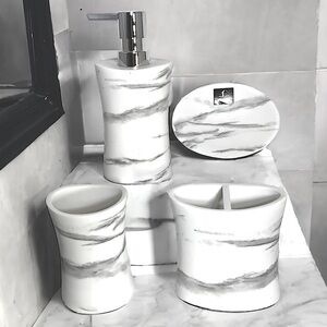 Todays Living Marble Elite Bath Accessory Set Lux White Grey Resin 4 Piece Set